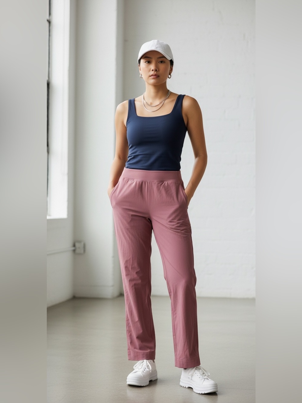 Athleta Brooklyn Heights High Rise Wide Leg Trouser pants Dusty Rose 4